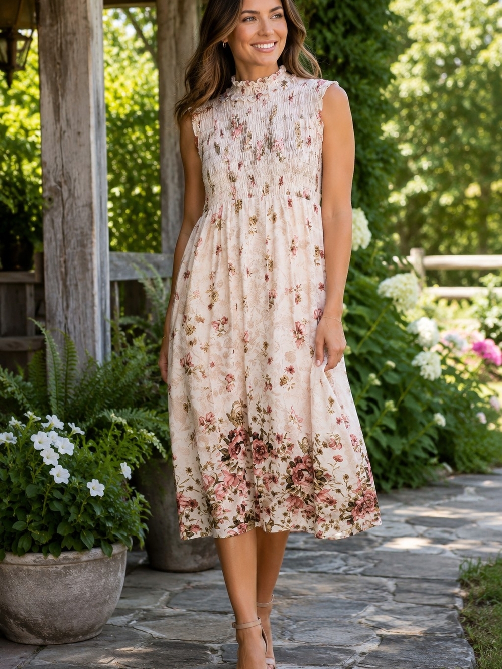 Style & Co Floral Smocked Midi Dress | Size Medium